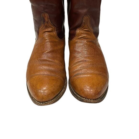 Lucchese L8009 Brown 2-tone Roper Western Ostrich Cowboy Boots Men’s Size 7.5D main image 4